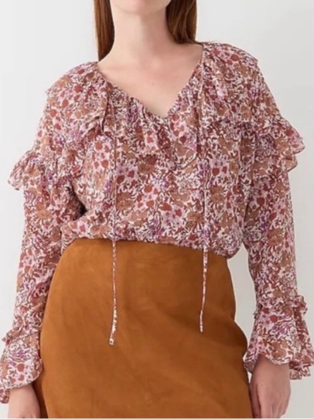 NWT JCrew Ruffle Crinkle Chiffon Top in Floral Flourish